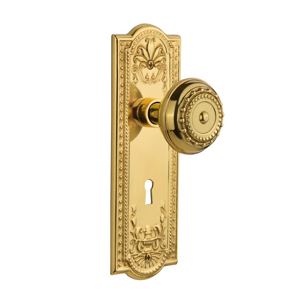 Nostalgic Warehouse MEAMEA Mortise Meadows Plate with Meadows Knob and Keyhole in Polished Brass